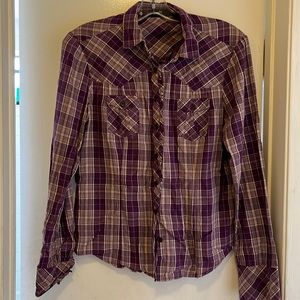 Gap western style purple plaid Fitted Women's Cotton Button Up Long Sleeve Top L